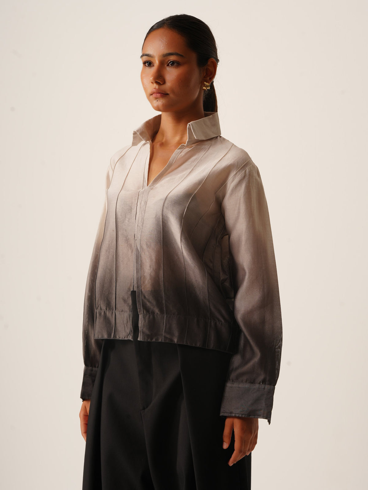 Syllable 04, ombre hand-dyed pintuck shirt