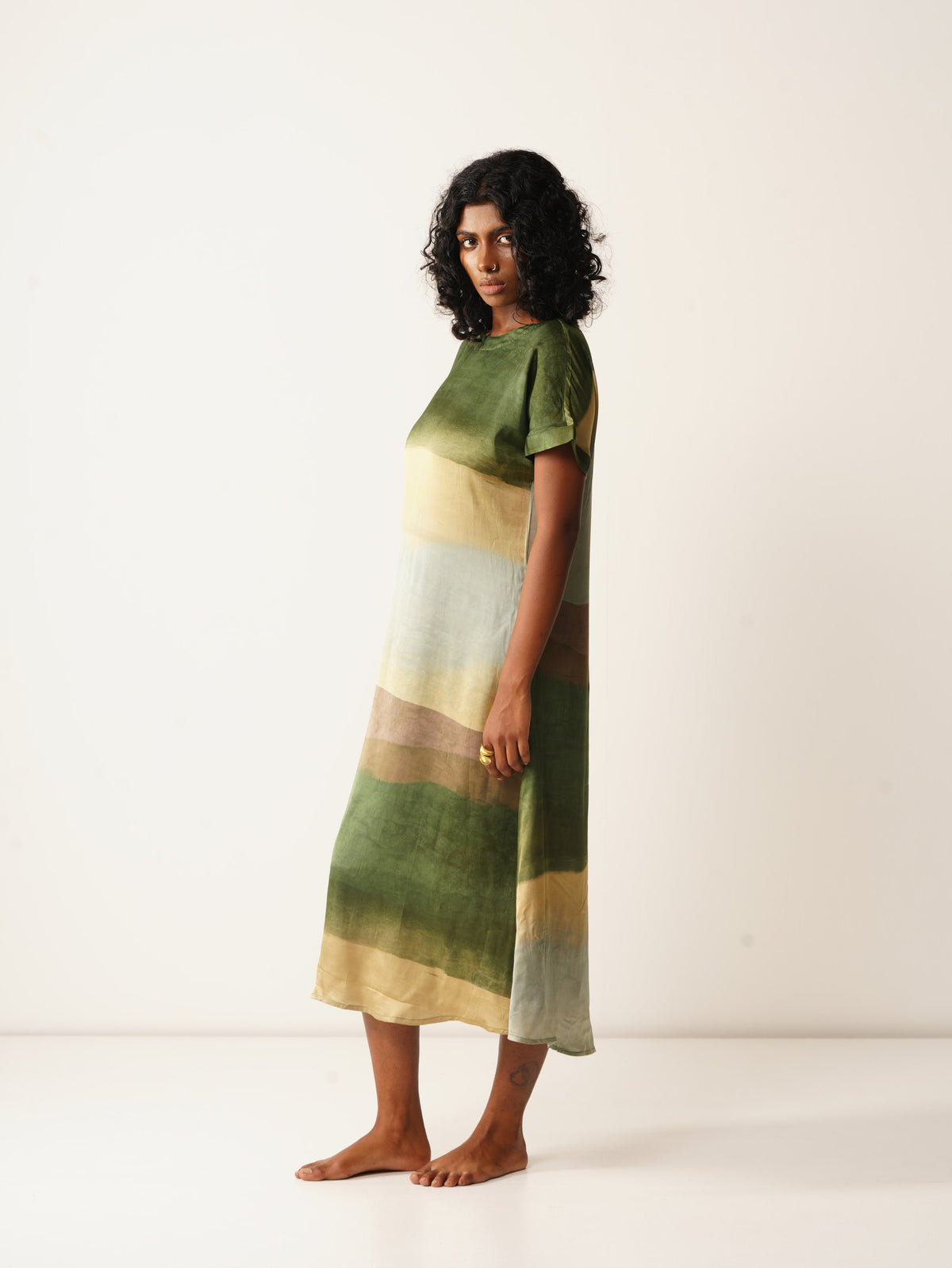 Syllable 06, abstract print satin dress
