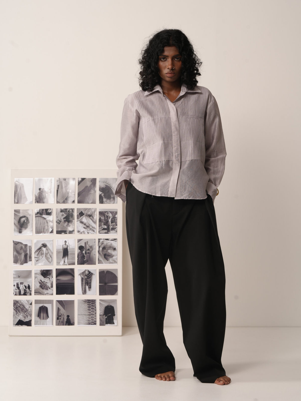 Syllable 15, hand-painted pintuck shirt