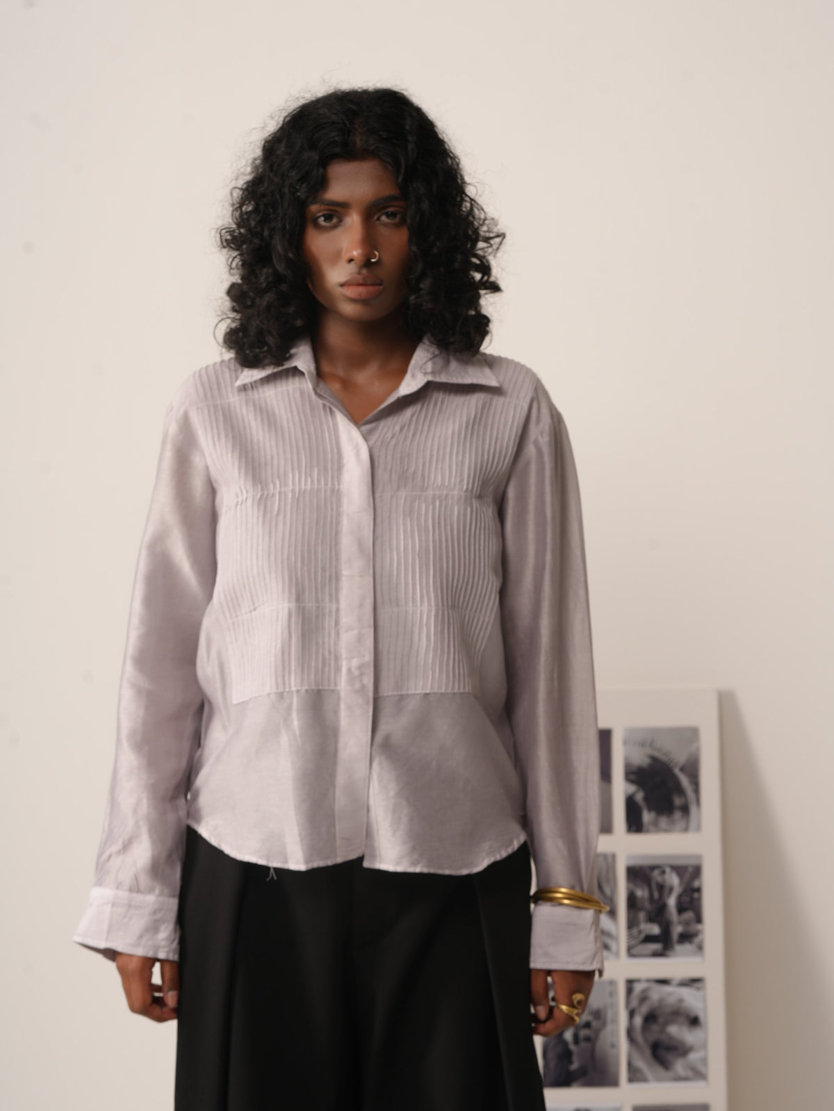 Syllable 15, hand-painted pintuck shirt