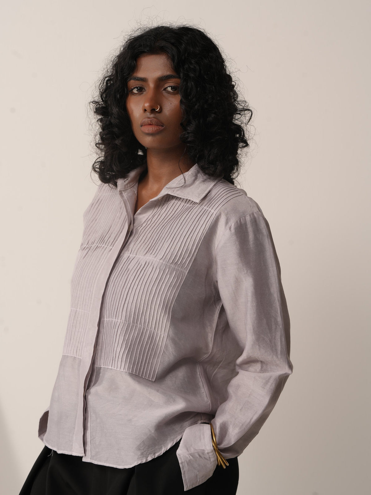 Syllable 15, hand-painted pintuck shirt